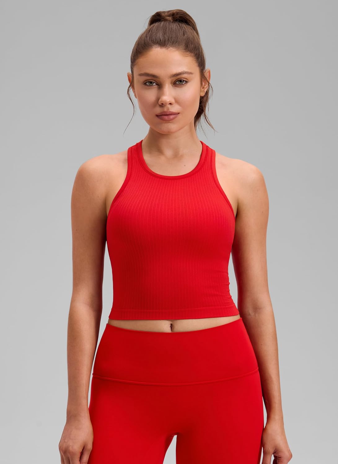 Seamless Rib Racerback Crop Tank | Light Support, Removable Pads, Yoga, Ribbed, Racerback, Longline Sports Bras for Women