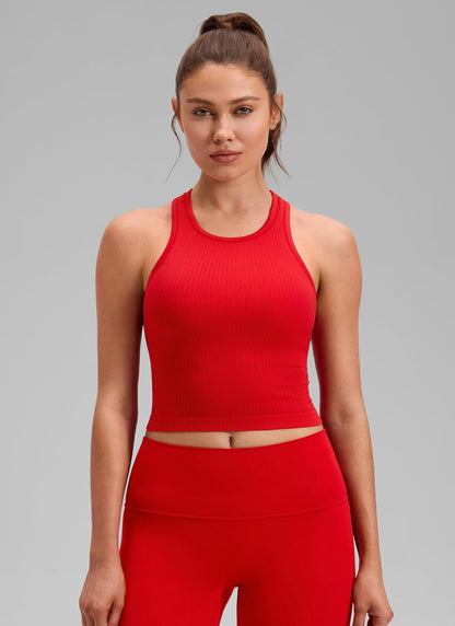 Seamless Rib Racerback Crop Tank | Light Support, Removable Pads, Yoga, Ribbed, Racerback, Longline Sports Bras for Women