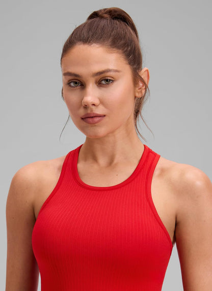 Seamless Rib Racerback Crop Tank | Light Support, Removable Pads, Yoga, Ribbed, Racerback, Longline Sports Bras for Women
