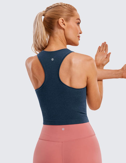 Seamless Rib Racerback Crop Tank | Light Support, Removable Pads, Yoga, Ribbed, Racerback, Longline Sports Bras for Women