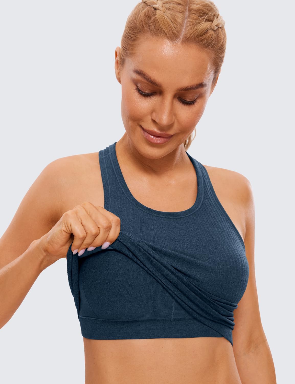Seamless Rib Racerback Crop Tank | Light Support, Removable Pads, Yoga, Ribbed, Racerback, Longline Sports Bras for Women