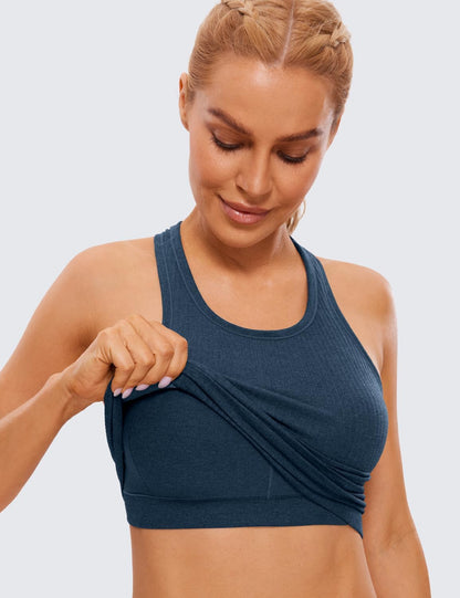 Seamless Rib Racerback Crop Tank | Light Support, Removable Pads, Yoga, Ribbed, Racerback, Longline Sports Bras for Women