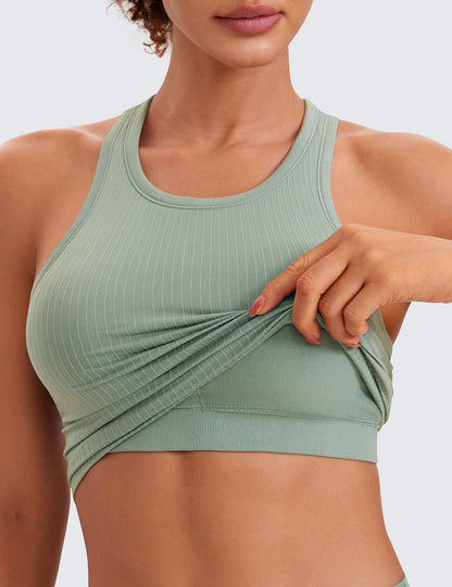 Seamless Rib Racerback Crop Tank | Light Support, Removable Pads, Yoga, Ribbed, Racerback, Longline Sports Bras for Women
