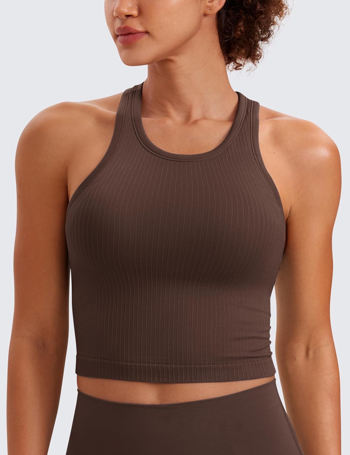 Seamless Rib Racerback Crop Tank | Light Support, Removable Pads, Yoga, Ribbed, Racerback, Longline Sports Bras for Women