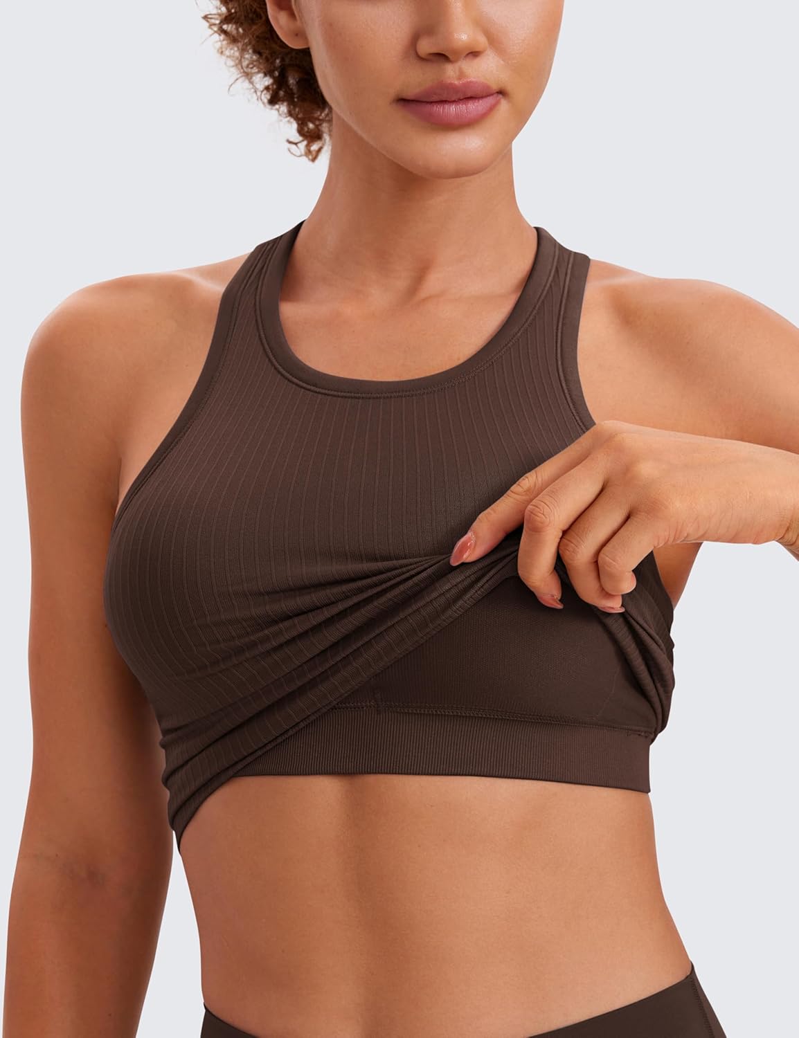 Seamless Rib Racerback Crop Tank | Light Support, Removable Pads, Yoga, Ribbed, Racerback, Longline Sports Bras for Women
