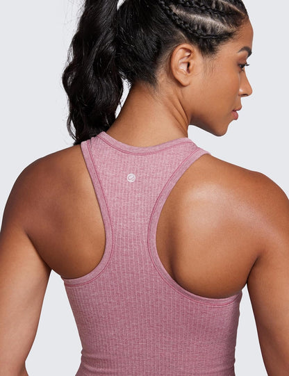 Seamless Rib Racerback Crop Tank | Light Support, Removable Pads, Yoga, Ribbed, Racerback, Longline Sports Bras for Women