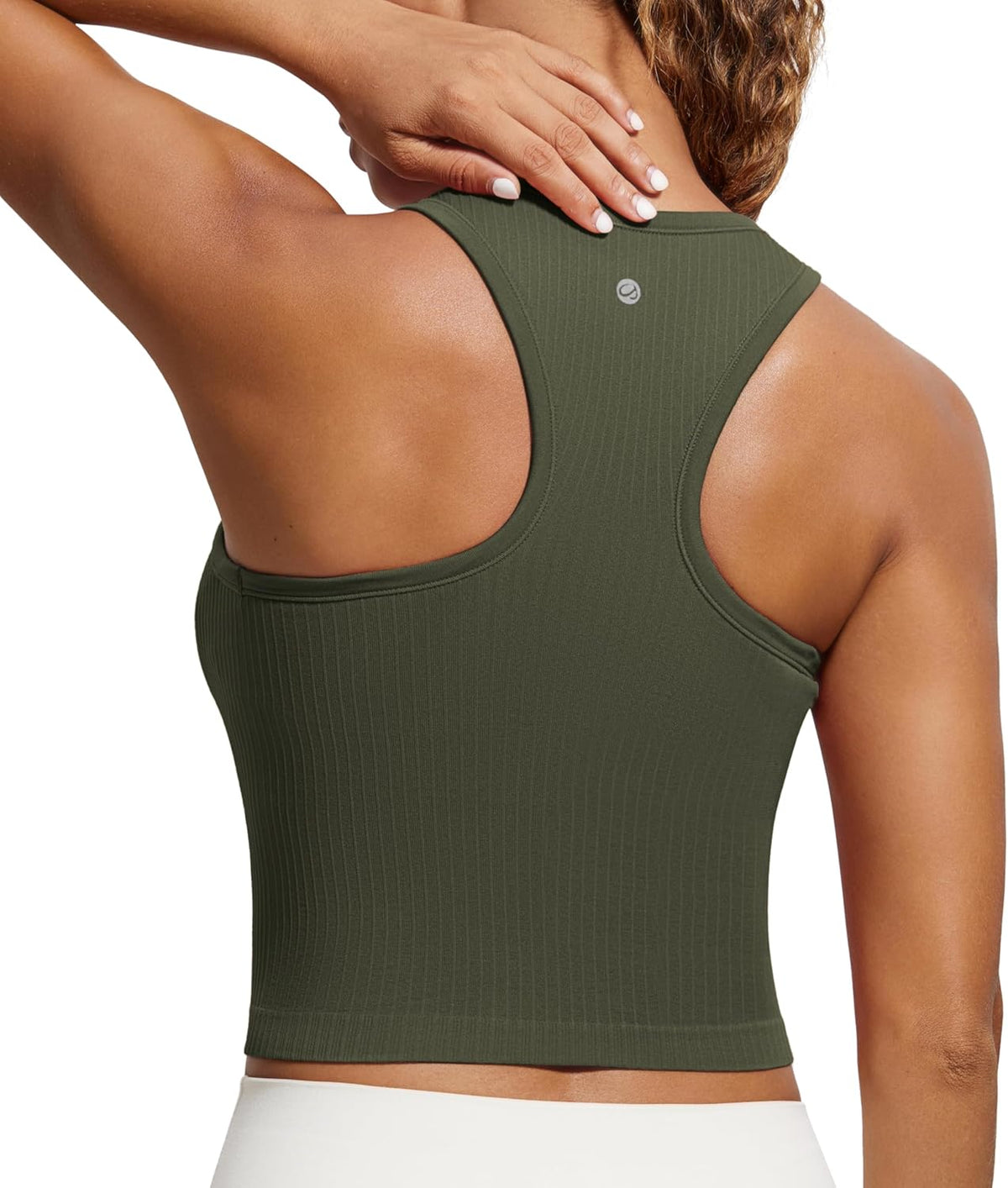 Seamless Rib Racerback Crop Tank | Light Support, Removable Pads, Yoga, Ribbed, Racerback, Longline Sports Bras for Women