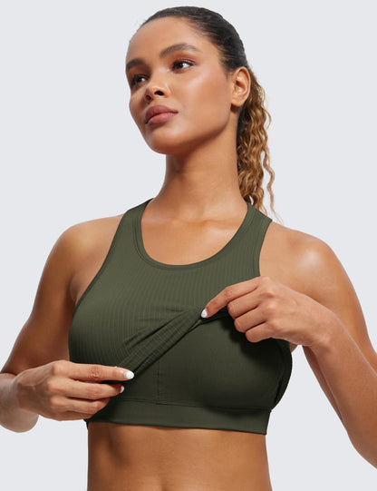Seamless Rib Racerback Crop Tank | Light Support, Removable Pads, Yoga, Ribbed, Racerback, Longline Sports Bras for Women