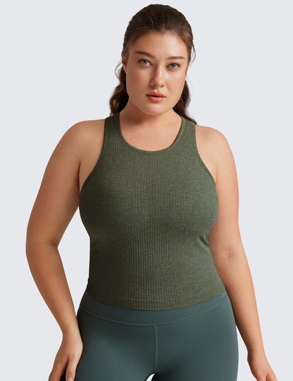 Seamless Rib Racerback Crop Tank | Light Support, Removable Pads, Yoga, Ribbed, Racerback, Longline Sports Bras for Women