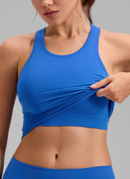 Seamless Rib Racerback Crop Tank | Light Support, Removable Pads, Yoga, Ribbed, Racerback, Longline Sports Bras for Women