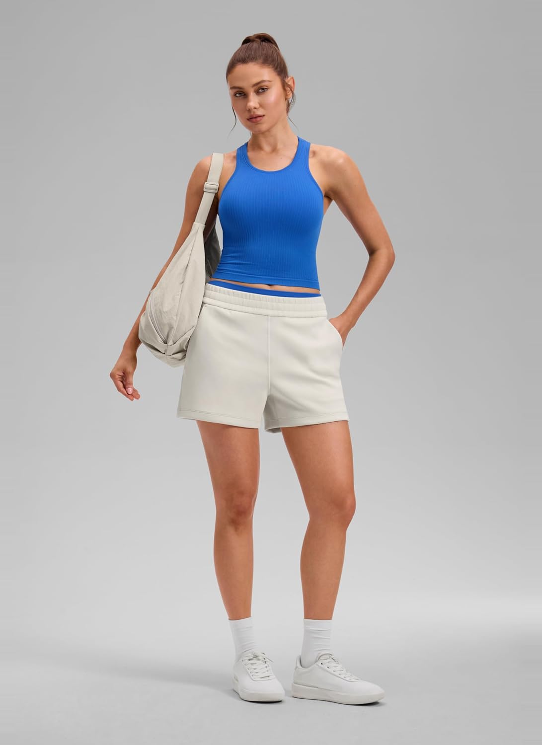 Seamless Rib Racerback Crop Tank | Light Support, Removable Pads, Yoga, Ribbed, Racerback, Longline Sports Bras for Women