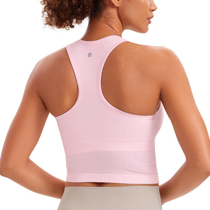 Seamless Rib Racerback Crop Tank | Light Support, Removable Pads, Yoga, Ribbed, Racerback, Longline Sports Bras for Women