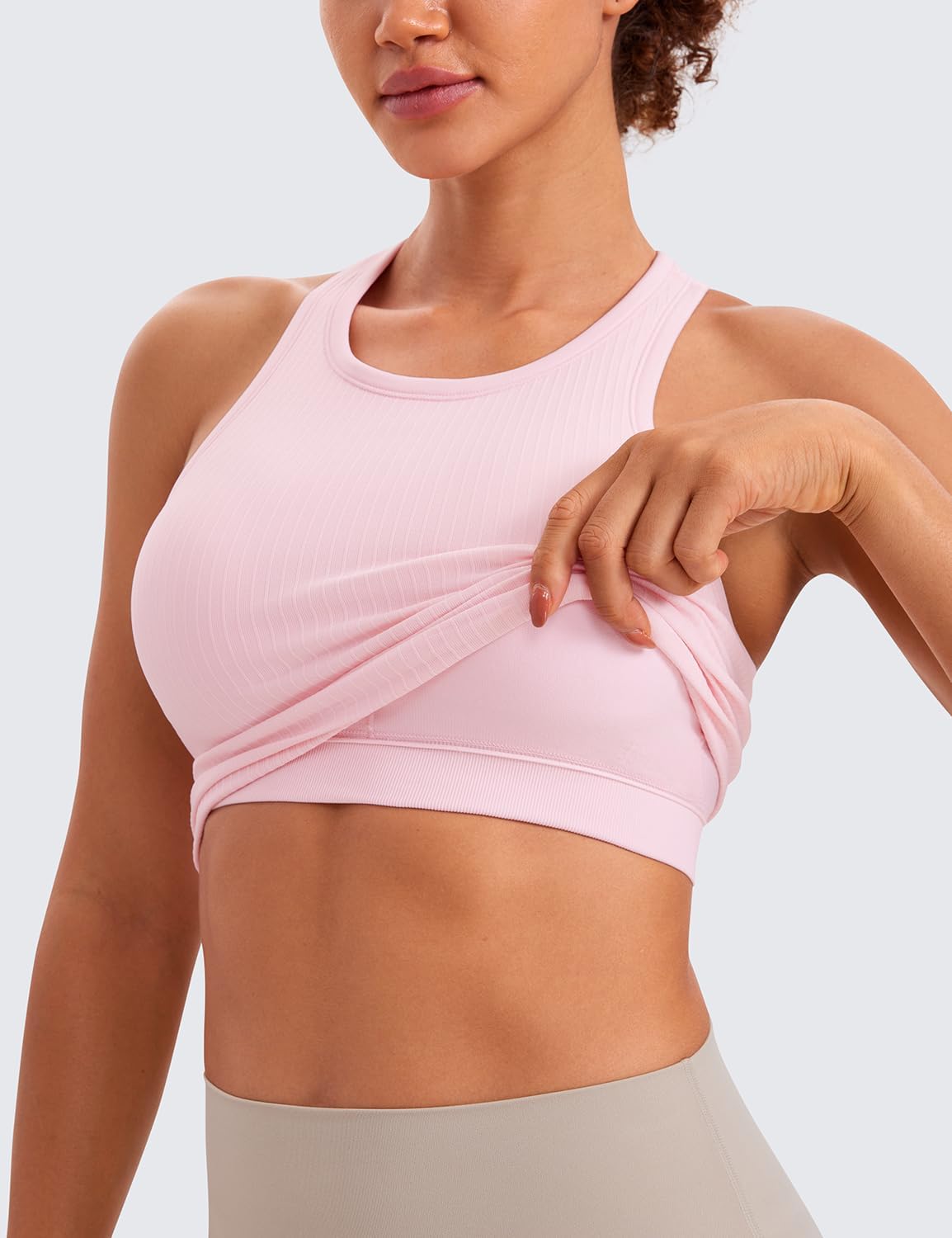 Seamless Rib Racerback Crop Tank | Light Support, Removable Pads, Yoga, Ribbed, Racerback, Longline Sports Bras for Women
