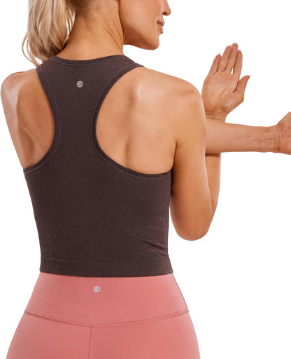 Seamless Rib Racerback Crop Tank | Light Support, Removable Pads, Yoga, Ribbed, Racerback, Longline Sports Bras for Women