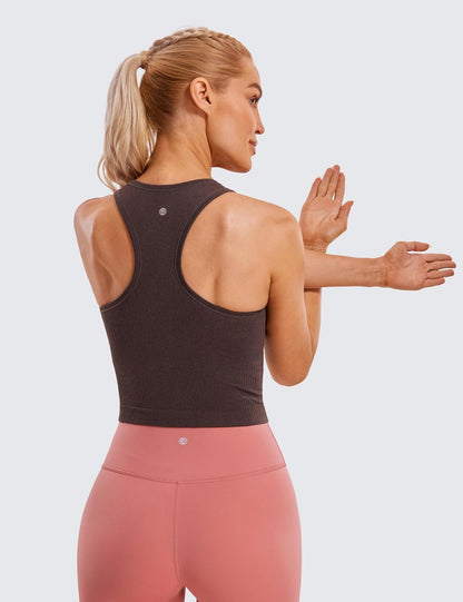 Seamless Rib Racerback Crop Tank | Light Support, Removable Pads, Yoga, Ribbed, Racerback, Longline Sports Bras for Women