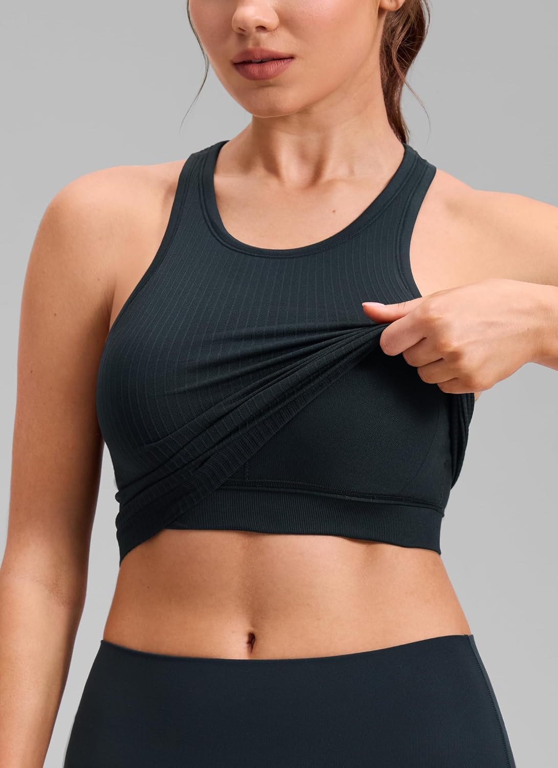 Seamless Rib Racerback Crop Tank | Light Support, Removable Pads, Yoga, Ribbed, Racerback, Longline Sports Bras for Women