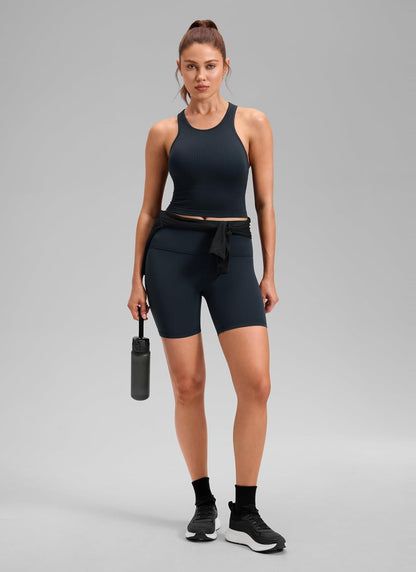 Seamless Rib Racerback Crop Tank | Light Support, Removable Pads, Yoga, Ribbed, Racerback, Longline Sports Bras for Women