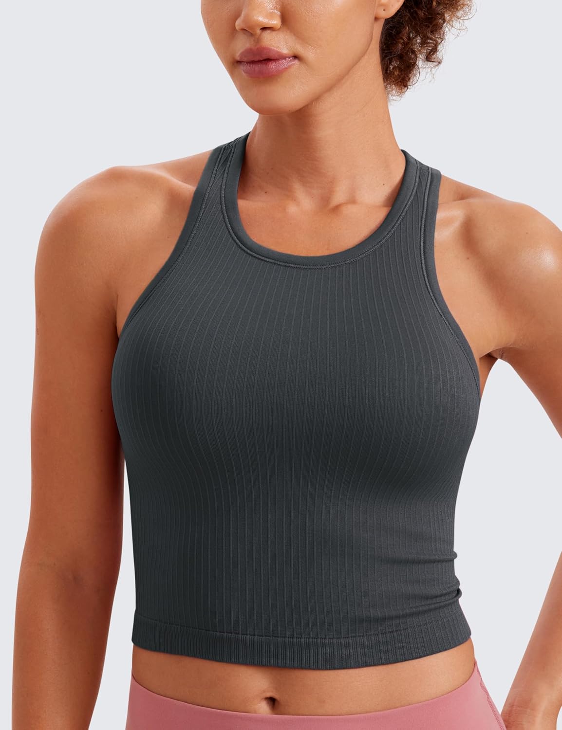 Seamless Rib Racerback Crop Tank | Light Support, Removable Pads, Yoga, Ribbed, Racerback, Longline Sports Bras for Women
