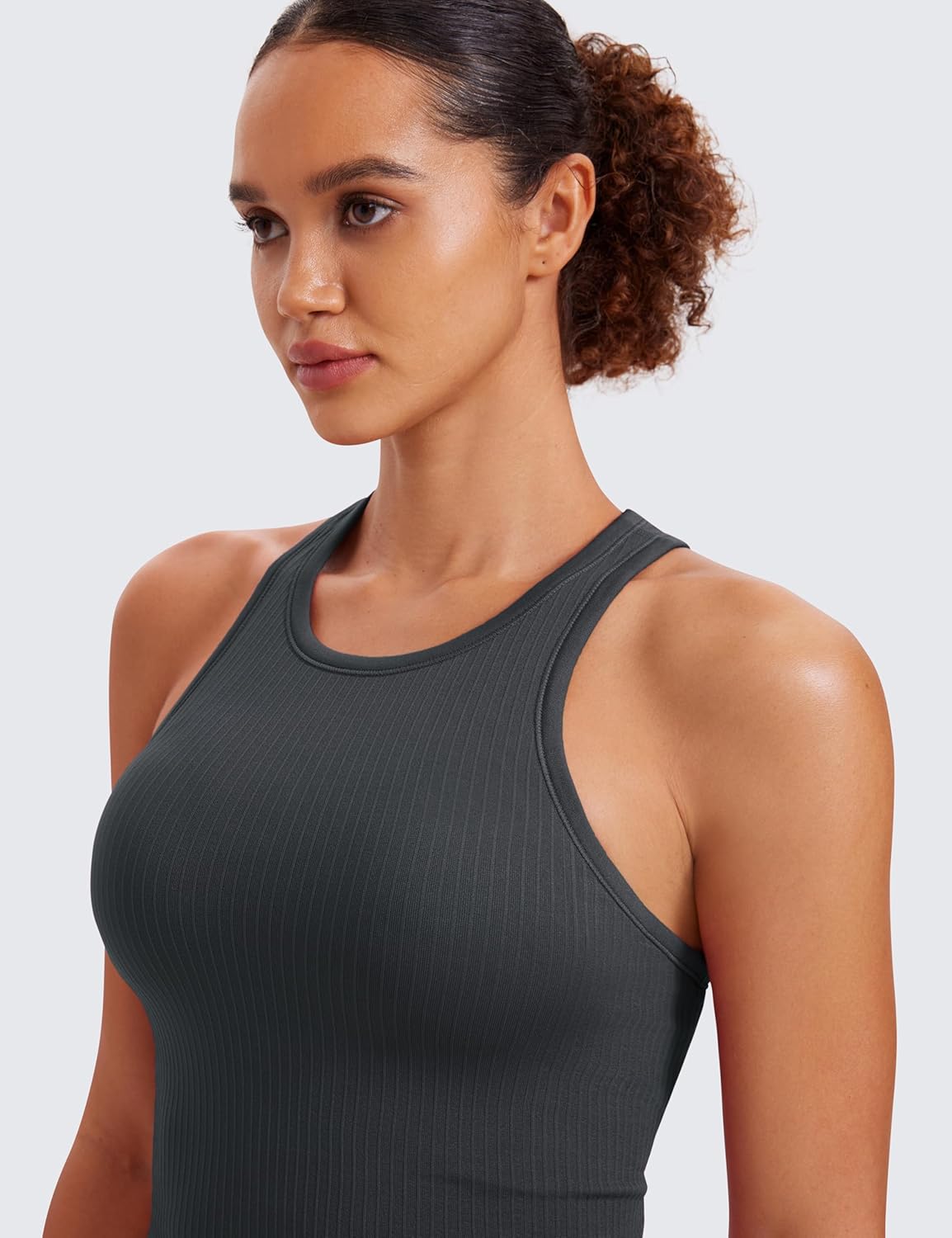 Seamless Rib Racerback Crop Tank | Light Support, Removable Pads, Yoga, Ribbed, Racerback, Longline Sports Bras for Women