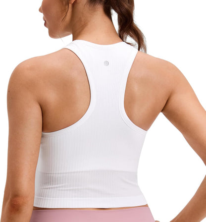 Seamless Rib Racerback Crop Tank | Light Support, Removable Pads, Yoga, Ribbed, Racerback, Longline Sports Bras for Women