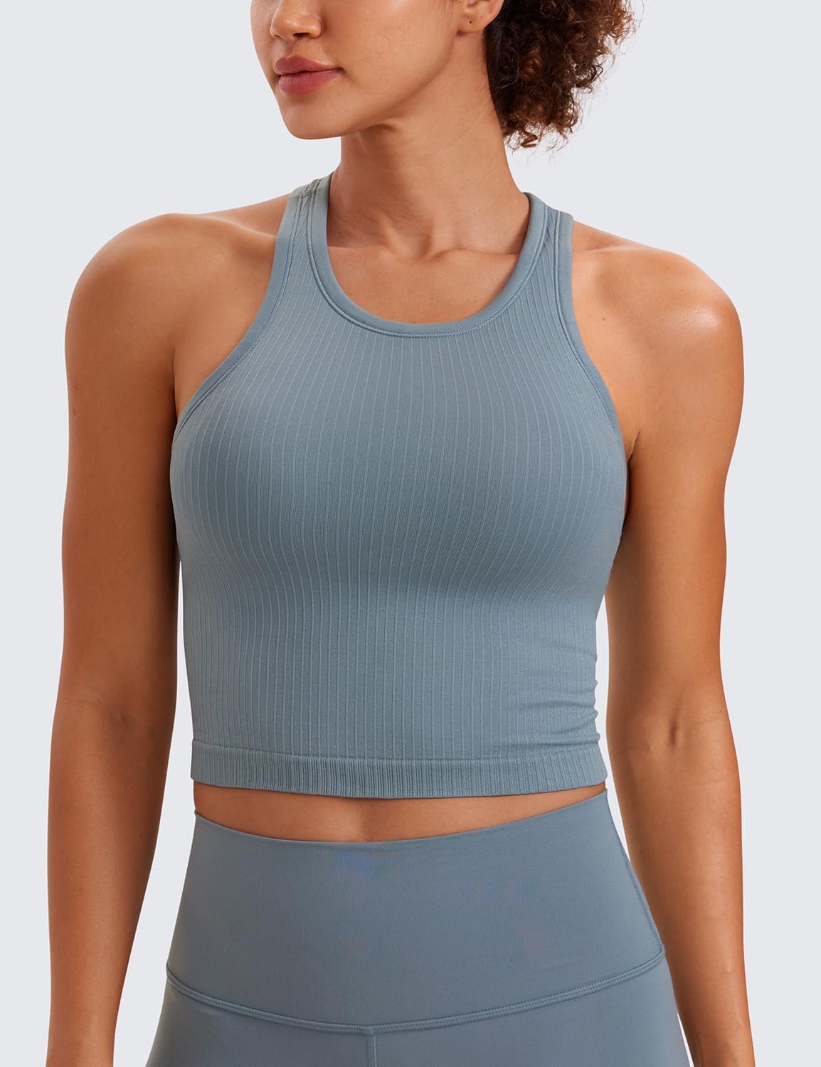 Seamless Rib Racerback Crop Tank | Light Support, Removable Pads, Yoga, Ribbed, Racerback, Longline Sports Bras for Women