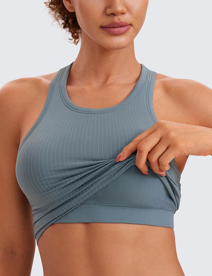 Seamless Rib Racerback Crop Tank | Light Support, Removable Pads, Yoga, Ribbed, Racerback, Longline Sports Bras for Women