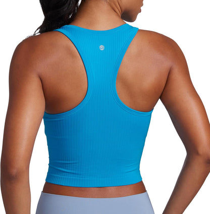 Seamless Rib Racerback Crop Tank | Light Support, Removable Pads, Yoga, Ribbed, Racerback, Longline Sports Bras for Women