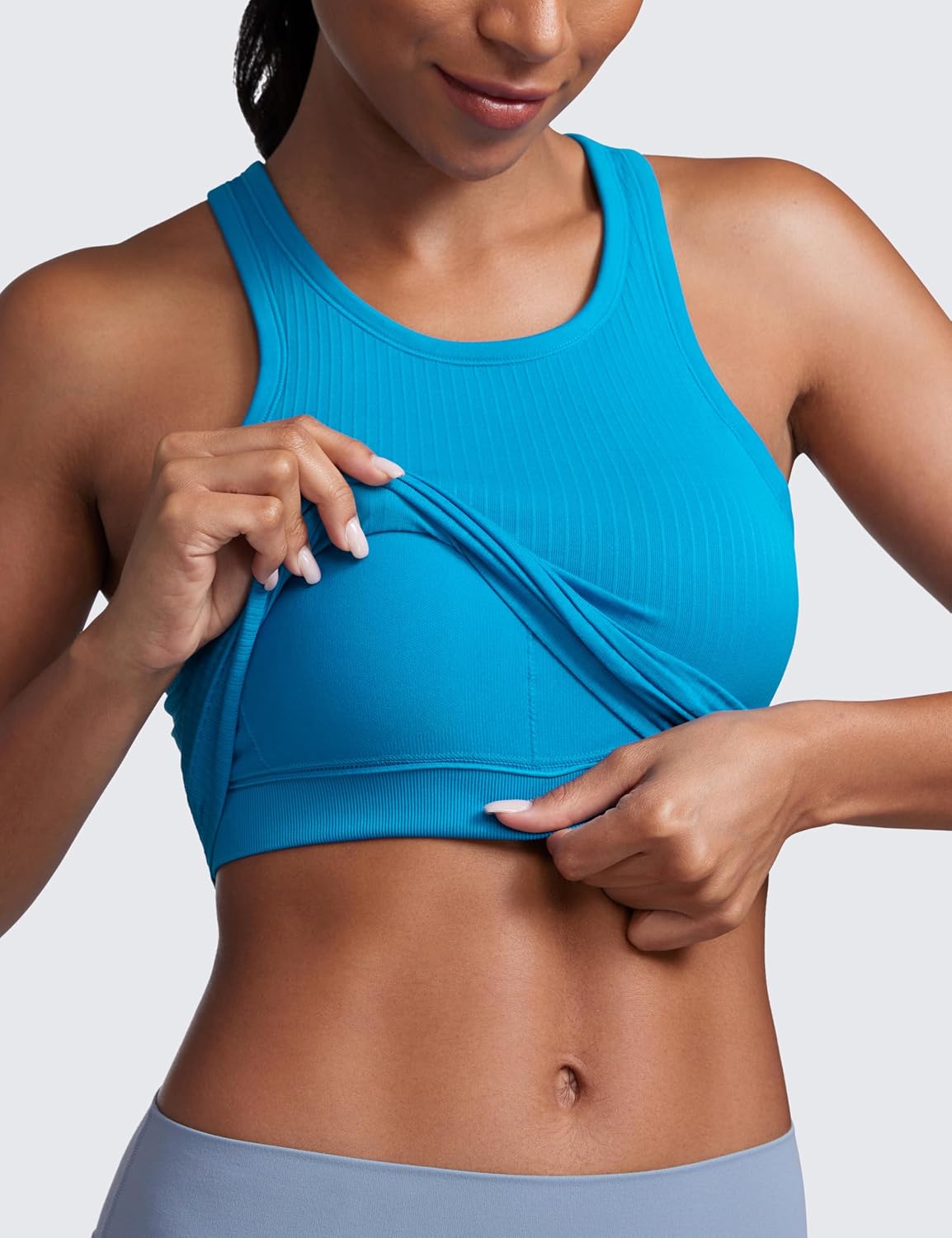 Seamless Rib Racerback Crop Tank | Light Support, Removable Pads, Yoga, Ribbed, Racerback, Longline Sports Bras for Women