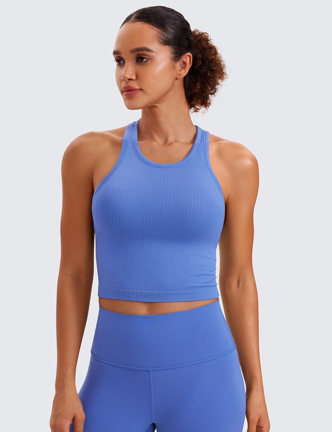 Seamless Rib Racerback Crop Tank | Light Support, Removable Pads, Yoga, Ribbed, Racerback, Longline Sports Bras for Women