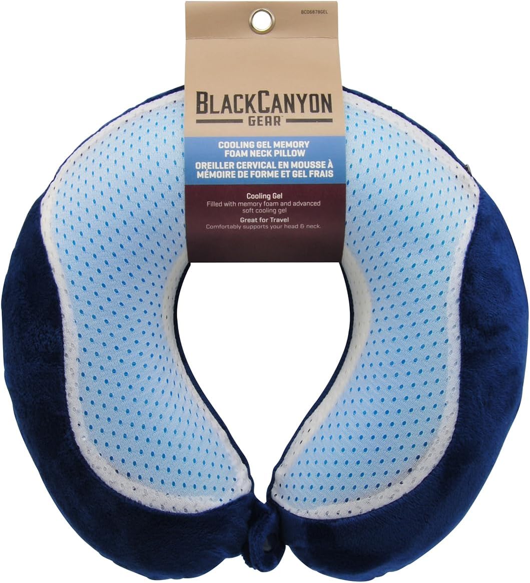 Gel Neck Pillow BCO6878GEL Cooling Gel Travel Pillow for Airplane Memory Foam Cool Neck Support and Relief - Assorted