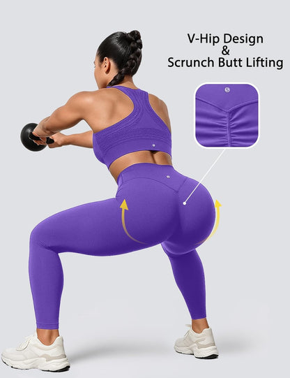 Yoga Leggings for Women Hidden Scrunch Butt Non See Through High Waisted No Front Seam Athletic Gym Workout Pants