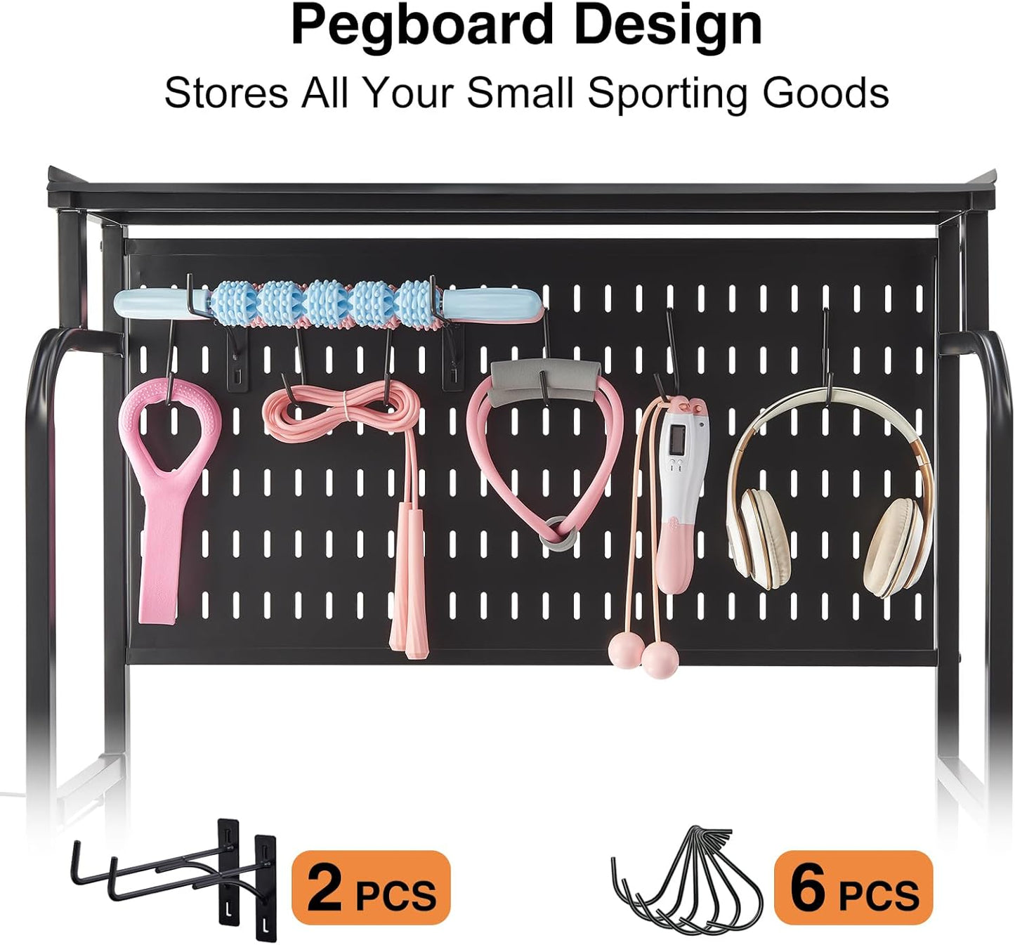 56'' Taller Home Gym Storage Organizer, Red Modern Alloy Steel Workout Equipment Storage Rack with Wheels and Hooks