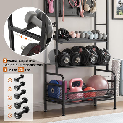 56'' Taller Home Gym Storage Organizer, Red Modern Alloy Steel Workout Equipment Storage Rack with Wheels and Hooks