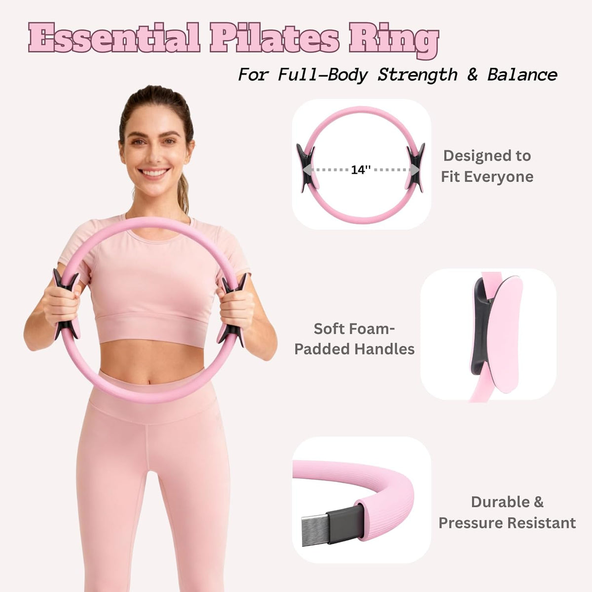 Pilates Kit, Home Pilates Kit with Pilates Ring and Ball Set, 14-Piece Full Body Pilates Equipment Set with Resistance Bands, Sliders, Ankle Weights & Grip Socks for Home Workouts