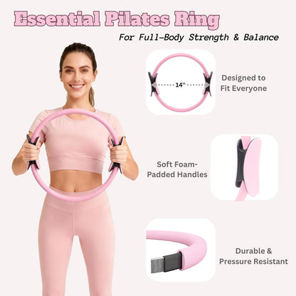 Pilates Kit, Home Pilates Kit with Pilates Ring and Ball Set, 14-Piece Full Body Pilates Equipment Set with Resistance Bands, Sliders, Ankle Weights & Grip Socks for Home Workouts