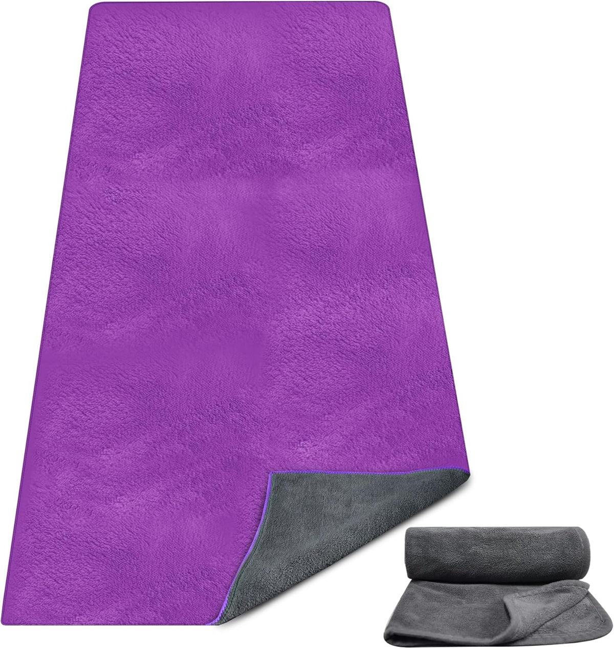 Hot Yoga Mat Towel Set – Non-Slip 600GSM Thickened Microfiber Yoga Mat Cover (70"x25.5") + Hand Towel – Super Absorbent, Skidless Sweat Towel for Hot Pilates, Bikram & Fitness, Dark Pink
