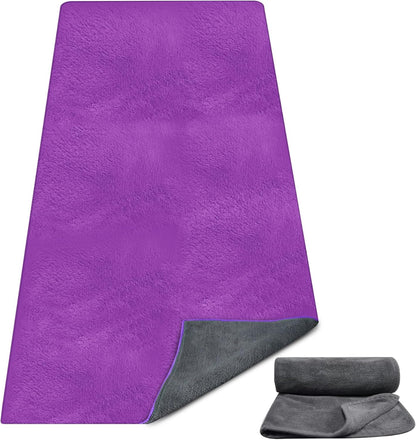 Hot Yoga Mat Towel Set – Non-Slip 600GSM Thickened Microfiber Yoga Mat Cover (70"x25.5") + Hand Towel – Super Absorbent, Skidless Sweat Towel for Hot Pilates, Bikram & Fitness, Dark Pink