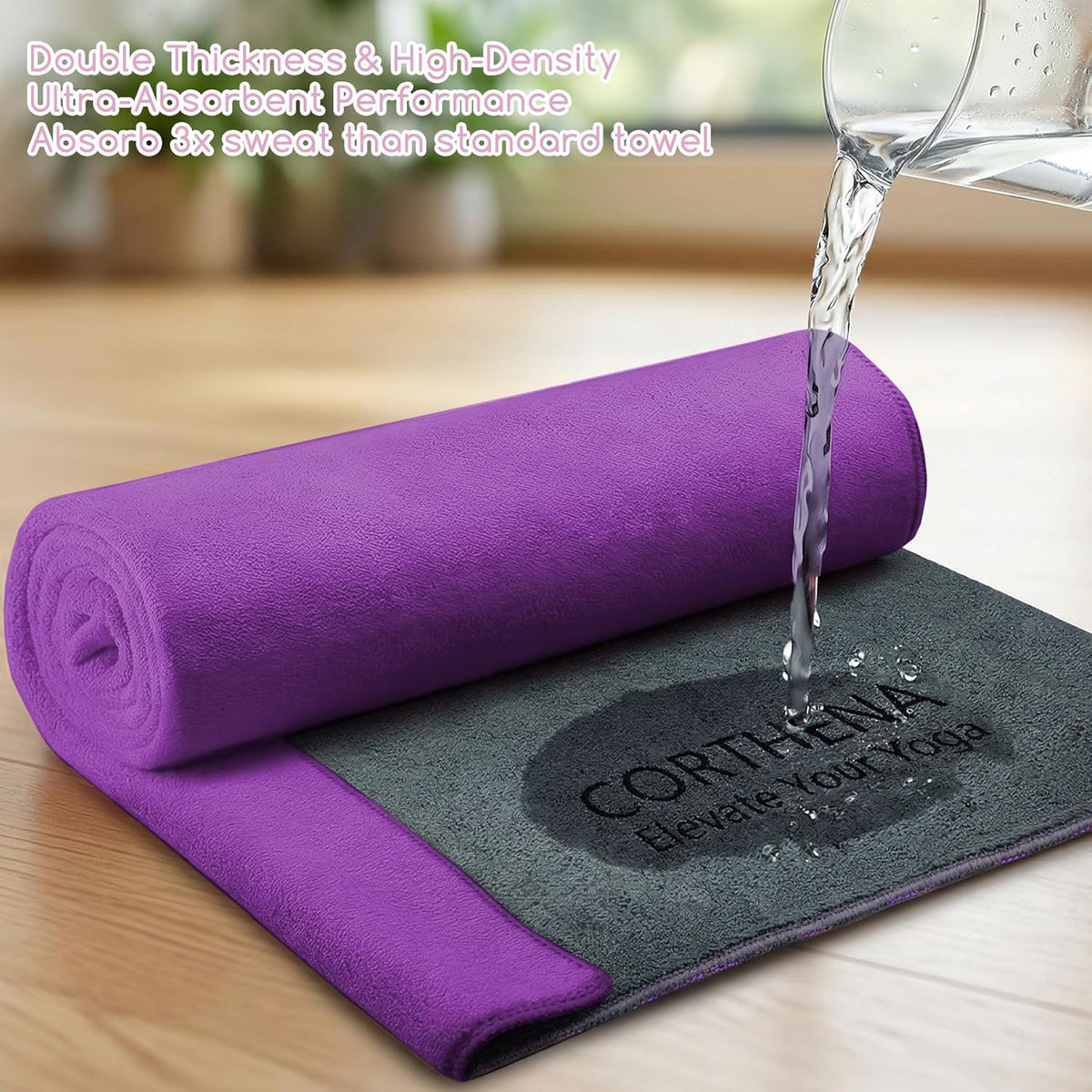 Hot Yoga Mat Towel Set – Non-Slip 600GSM Thickened Microfiber Yoga Mat Cover (70"x25.5") + Hand Towel – Super Absorbent, Skidless Sweat Towel for Hot Pilates, Bikram & Fitness, Dark Pink