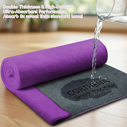 Hot Yoga Mat Towel Set – Non-Slip 600GSM Thickened Microfiber Yoga Mat Cover (70"x25.5") + Hand Towel – Super Absorbent, Skidless Sweat Towel for Hot Pilates, Bikram & Fitness, Dark Pink