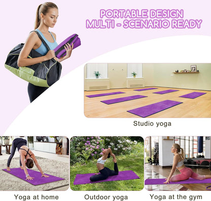 Hot Yoga Mat Towel Set – Non-Slip 600GSM Thickened Microfiber Yoga Mat Cover (70"x25.5") + Hand Towel – Super Absorbent, Skidless Sweat Towel for Hot Pilates, Bikram & Fitness, Dark Pink