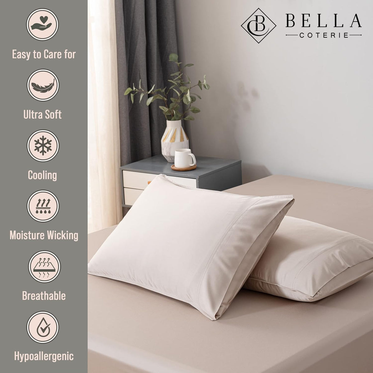 Bella Coterie | Luxury Bamboo Viscose Standard Size Pillowcase Set