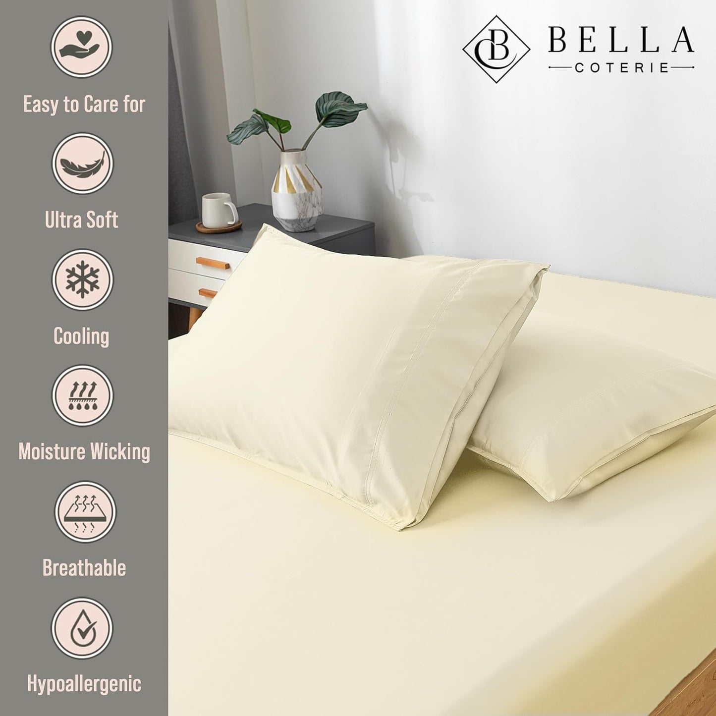 Bella Coterie | Luxury Bamboo Viscose Standard Size Pillowcase Set