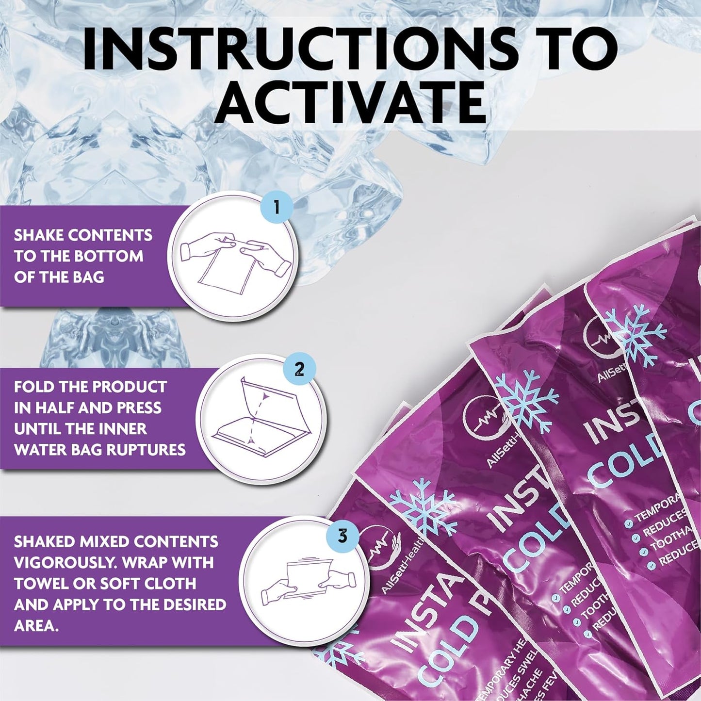 50 Pack Instant Ice Packs for Injuries, Disposable First Aid Cold Packs