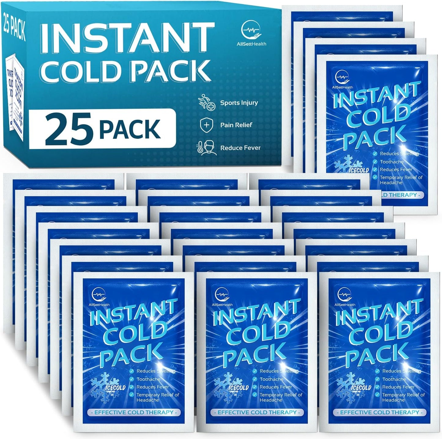 50 Pack Instant Ice Packs for Injuries, Disposable First Aid Cold Packs