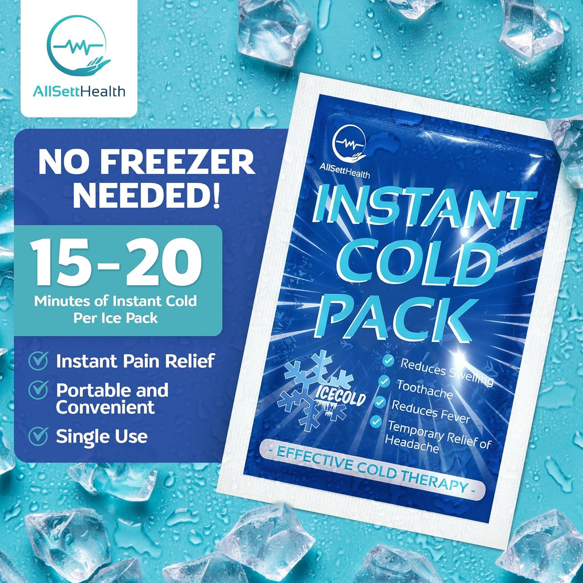 50 Pack Instant Ice Packs for Injuries, Disposable First Aid Cold Packs