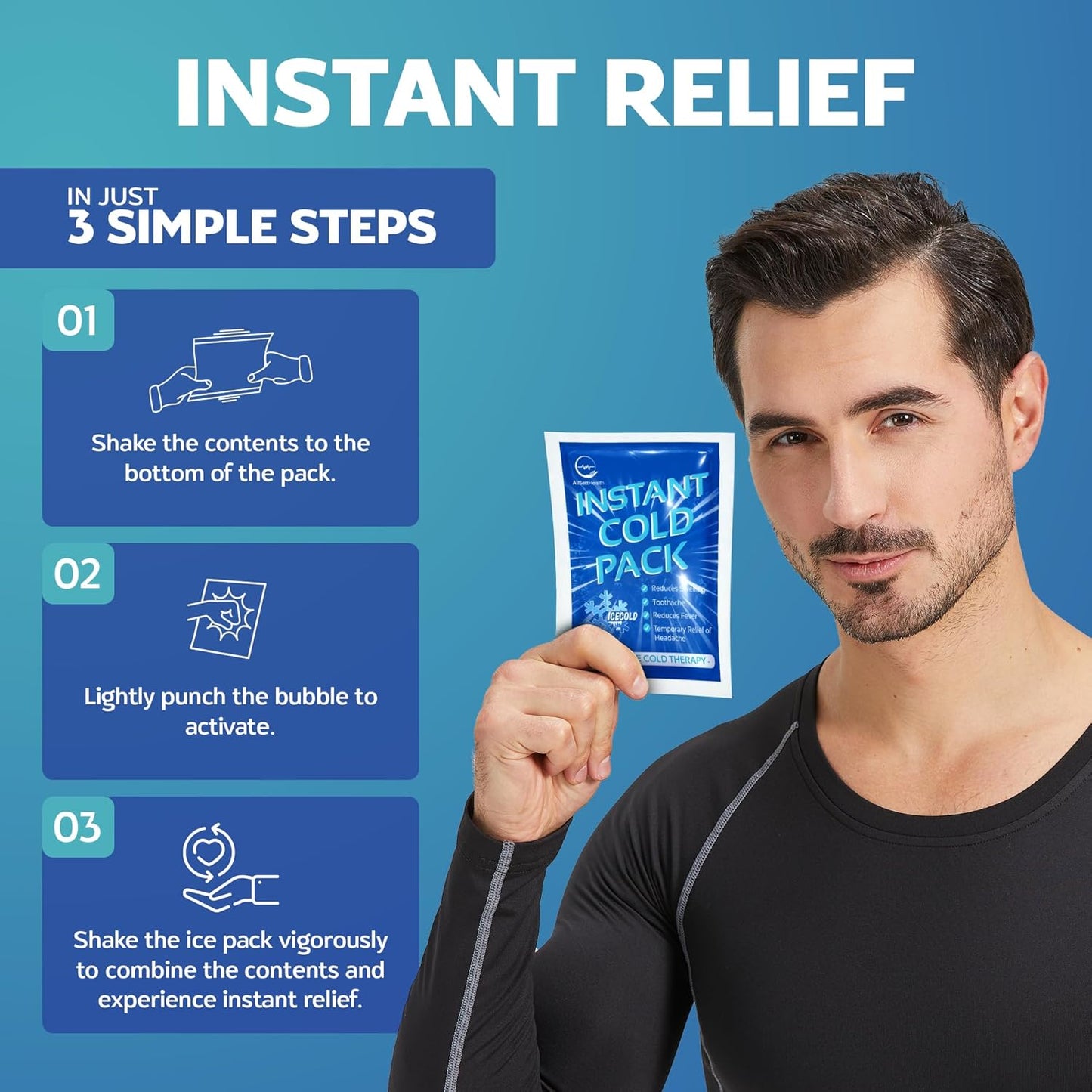 50 Pack Instant Ice Packs for Injuries, Disposable First Aid Cold Packs
