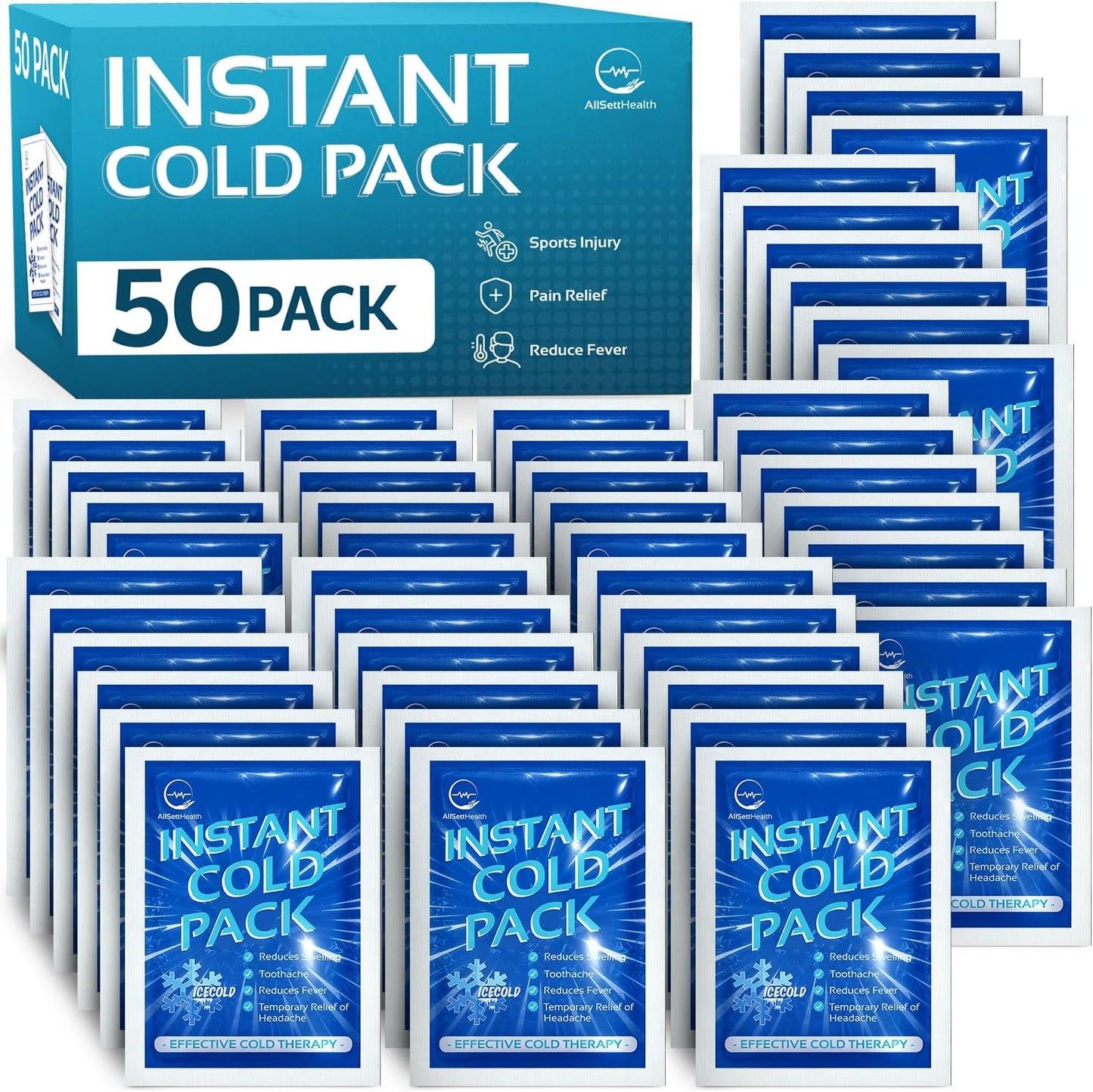 50 Pack Instant Ice Packs for Injuries, Disposable First Aid Cold Packs