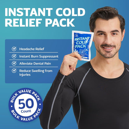 50 Pack Instant Ice Packs for Injuries, Disposable First Aid Cold Packs