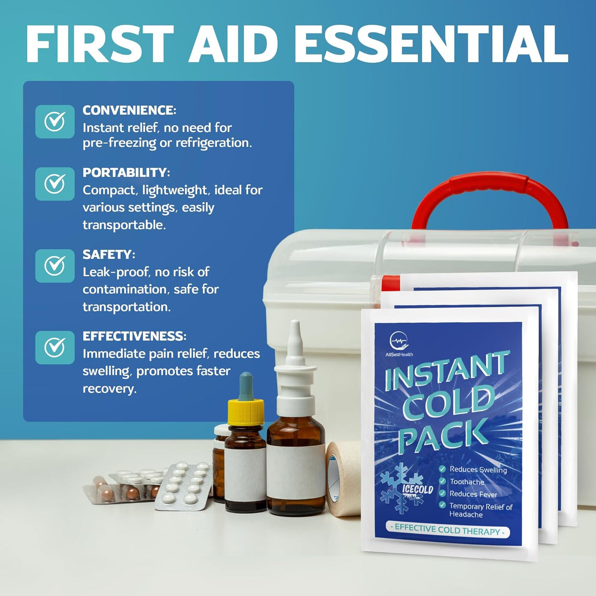 50 Pack Instant Ice Packs for Injuries, Disposable First Aid Cold Packs