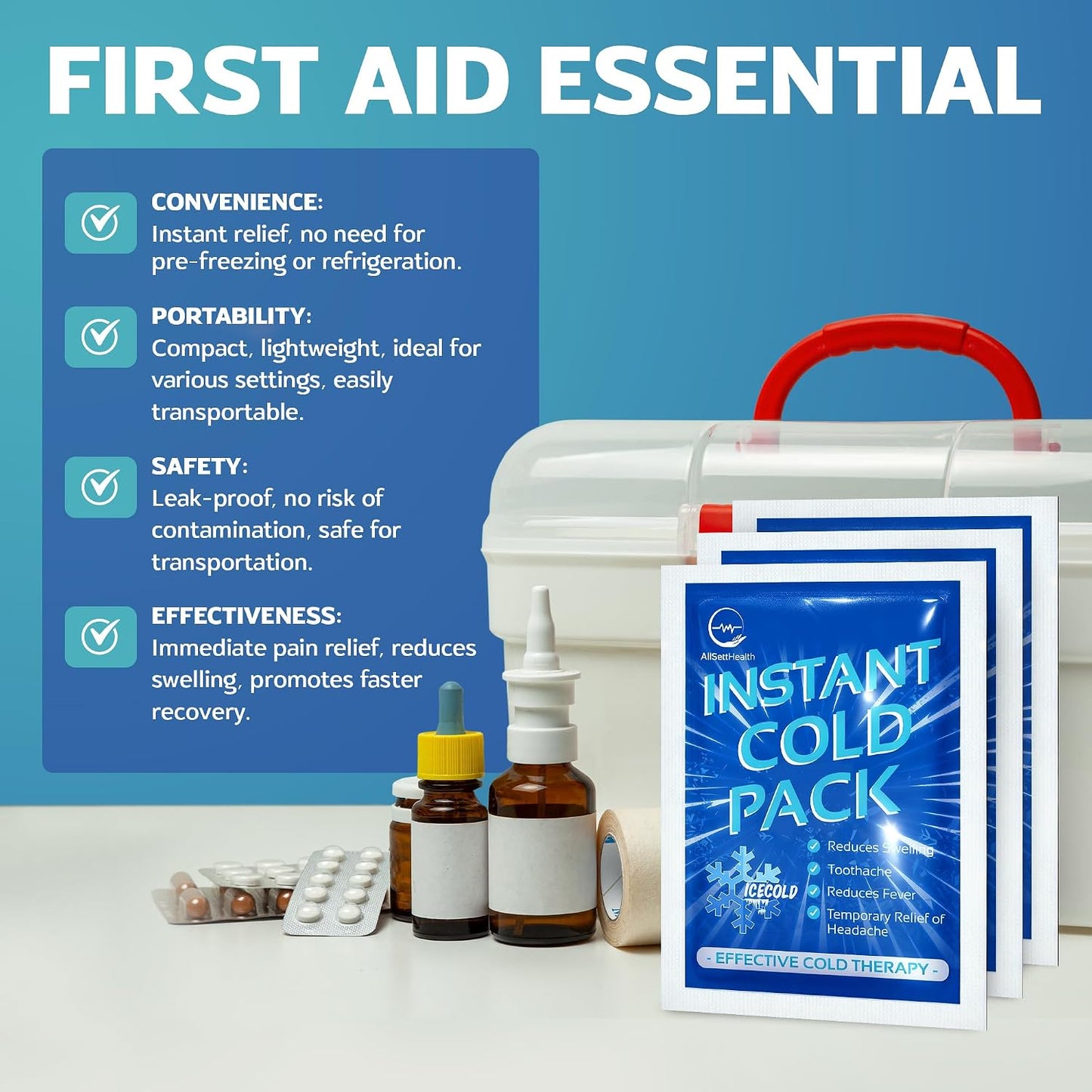 50 Pack Instant Ice Packs for Injuries, Disposable First Aid Cold Packs